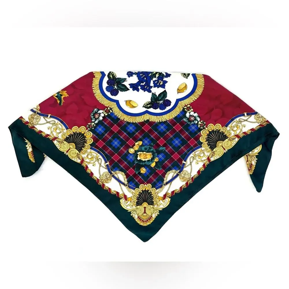 VTG Italian Square Scarf Set Paisley Floral Burgundy Gold Academia Preppy